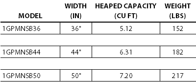 Mini Skid Steer Standard Bottom Bucket Table 1